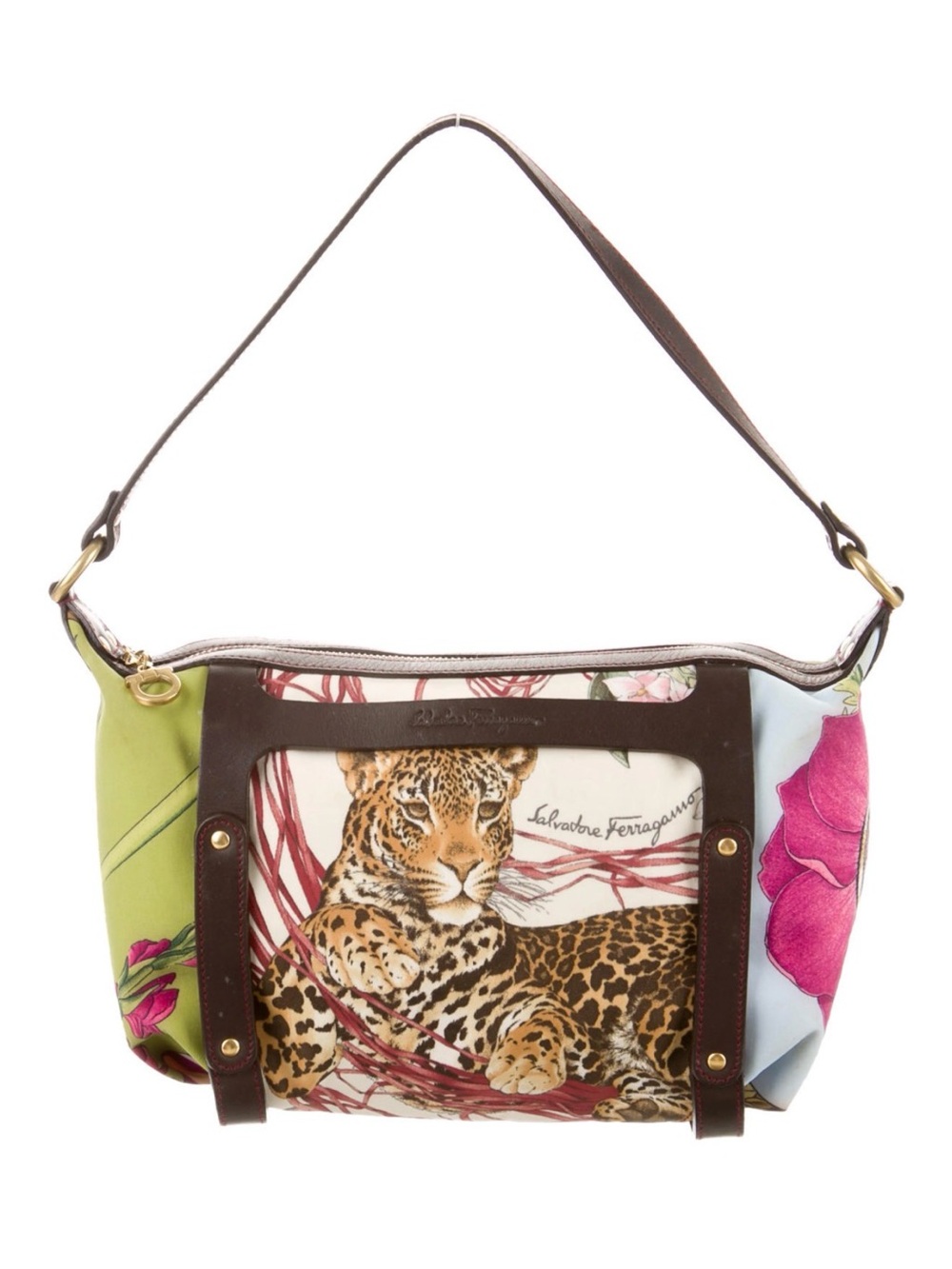 Salvatore Ferragamo Gancini Leopard Floral Print Shoulder Bag